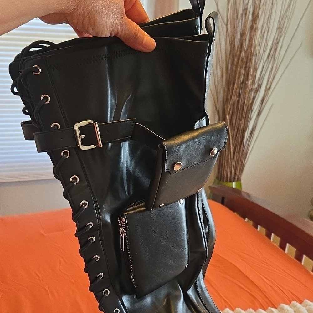 Black Lace-Up Knee-High Boots🖤NEW  🖤 SIZE 10 - Picture 9 of 12